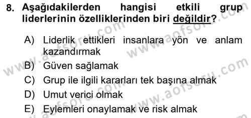 Boş Zaman ve Rekreasyon Yönetimi Dersi 2019 - 2020 Yılı (Final) Dönem Sonu Sınav Soruları 8. Soru