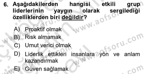 Boş Zaman ve Rekreasyon Yönetimi Dersi 2020 - 2021 Yılı Yaz Okulu Sınav Soruları 6. Soru