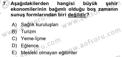 Boş Zaman ve Rekreasyon Yönetimi Dersi 2021 - 2022 Yılı (Vize) Ara Sınav Soruları 7. Soru