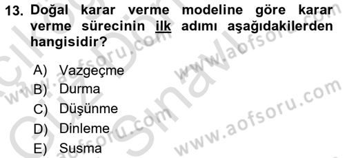 Boş Zaman ve Rekreasyon Yönetimi Dersi 2021 - 2022 Yılı (Final) Dönem Sonu Sınav Soruları 13. Soru