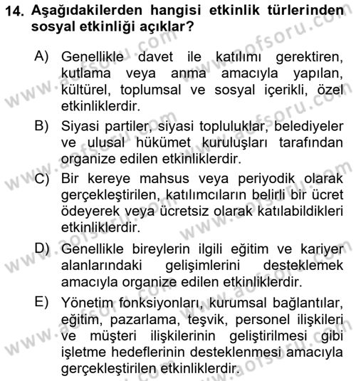Boş Zaman ve Rekreasyon Yönetimi Dersi 2021 - 2022 Yılı (Final) Dönem Sonu Sınav Soruları 14. Soru