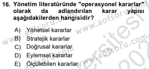 Boş Zaman ve Rekreasyon Yönetimi Dersi 2021 - 2022 Yılı (Final) Dönem Sonu Sınav Soruları 16. Soru