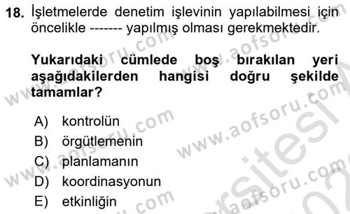 Boş Zaman ve Rekreasyon Yönetimi Dersi 2021 - 2022 Yılı Yaz Okulu Sınavı 18. Soru