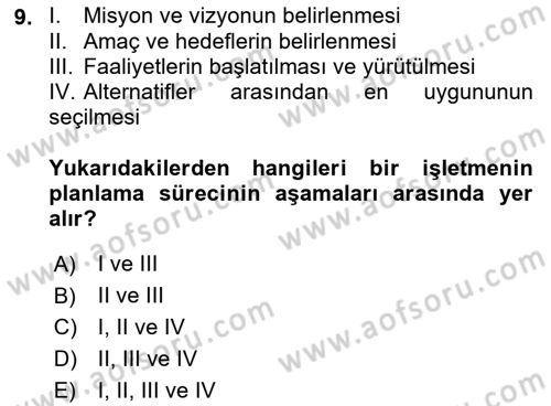 Boş Zaman ve Rekreasyon Yönetimi Dersi 2021 - 2022 Yılı Yaz Okulu Sınavı 9. Soru