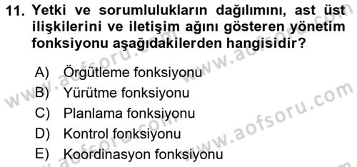 Boş Zaman ve Rekreasyon Yönetimi Dersi 2022 - 2023 Yılı (Vize) Ara Sınavı 11. Soru