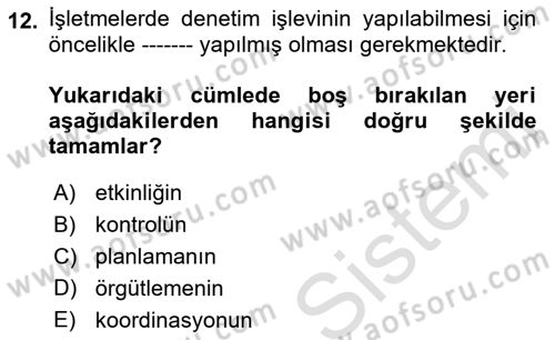 Boş Zaman ve Rekreasyon Yönetimi Dersi 2022 - 2023 Yılı (Vize) Ara Sınavı 12. Soru