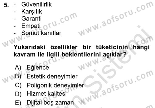 Boş Zaman ve Rekreasyon Yönetimi Dersi 2022 - 2023 Yılı (Vize) Ara Sınavı 5. Soru