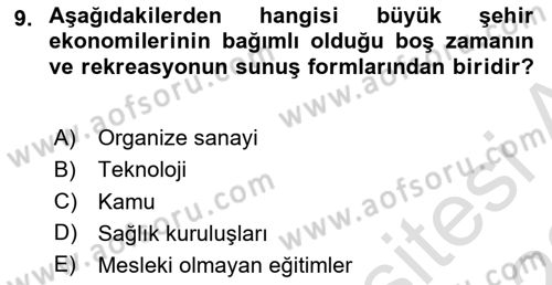 Boş Zaman ve Rekreasyon Yönetimi Dersi 2022 - 2023 Yılı (Vize) Ara Sınavı 9. Soru