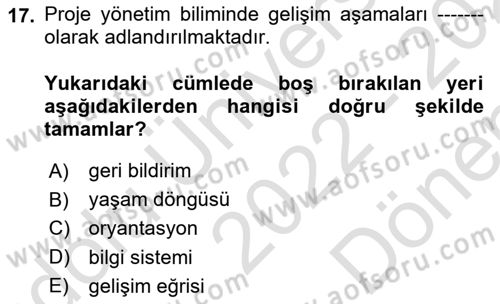 Boş Zaman ve Rekreasyon Yönetimi Dersi 2022 - 2023 Yılı (Final) Dönem Sonu Sınavı 17. Soru