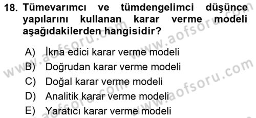 Boş Zaman ve Rekreasyon Yönetimi Dersi 2022 - 2023 Yılı (Final) Dönem Sonu Sınavı 18. Soru