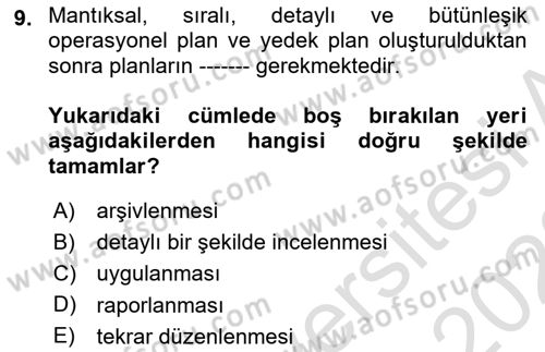 Boş Zaman ve Rekreasyon Yönetimi Dersi 2022 - 2023 Yılı (Final) Dönem Sonu Sınavı 9. Soru