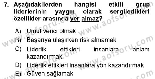 Boş Zaman ve Rekreasyon Yönetimi Dersi 2022 - 2023 Yılı Yaz Okulu Sınavı 7. Soru