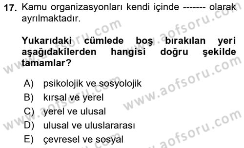 Boş Zaman ve Rekreasyon Yönetimi Dersi Ara Sınavı Deneme Sınav Soruları 17. Soru