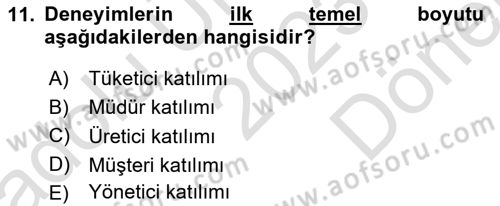 Boş Zaman ve Rekreasyon Yönetimi Dersi 2023 - 2024 Yılı (Final) Dönem Sonu Sınav Soruları 11. Soru