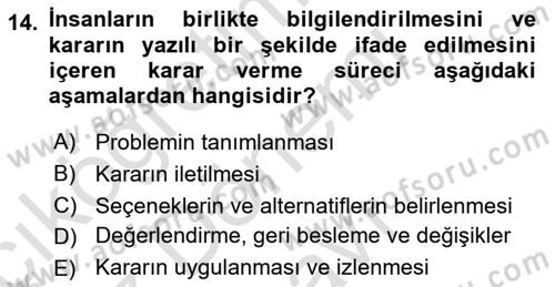 Boş Zaman ve Rekreasyon Yönetimi Dersi 2023 - 2024 Yılı (Final) Dönem Sonu Sınav Soruları 14. Soru