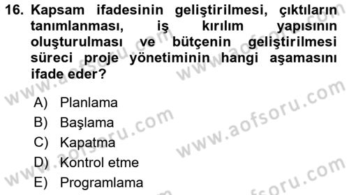 Boş Zaman ve Rekreasyon Yönetimi Dersi 2023 - 2024 Yılı (Final) Dönem Sonu Sınav Soruları 16. Soru