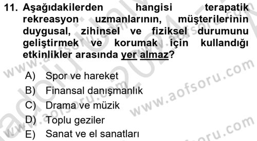 Boş Zaman ve Rekreasyon Yönetimi Dersi Ara Sınavı Deneme Sınav Soruları 11. Soru