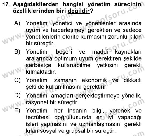 Boş Zaman ve Rekreasyon Yönetimi Dersi Ara Sınavı Deneme Sınav Soruları 17. Soru