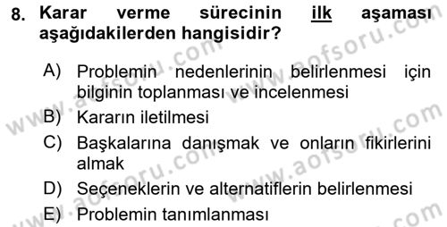Boş Zaman ve Rekreasyon Yönetimi Dersi Ara Sınavı Deneme Sınav Soruları 8. Soru