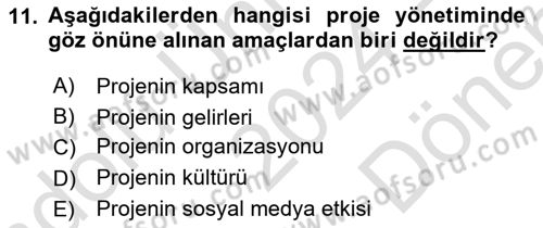 Boş Zaman ve Rekreasyon Yönetimi Dersi 2024 - 2025 Yılı (Final) Dönem Sonu Sınav Soruları 11. Soru