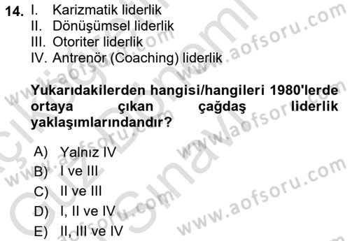 Boş Zaman ve Rekreasyon Yönetimi Dersi 2024 - 2025 Yılı (Final) Dönem Sonu Sınav Soruları 14. Soru