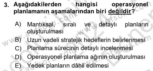 Boş Zaman ve Rekreasyon Yönetimi Dersi 2024 - 2025 Yılı (Final) Dönem Sonu Sınav Soruları 3. Soru