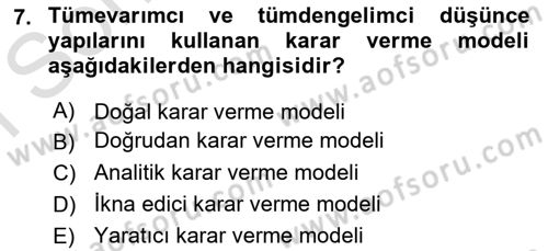 Boş Zaman ve Rekreasyon Yönetimi Dersi 2024 - 2025 Yılı (Final) Dönem Sonu Sınav Soruları 7. Soru