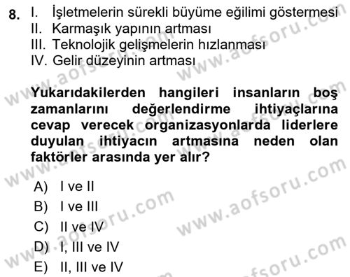 Boş Zaman ve Rekreasyon Yönetimi Dersi 2024 - 2025 Yılı (Final) Dönem Sonu Sınav Soruları 8. Soru