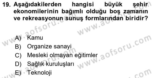 Boş Zaman ve Rekreasyon Yönetimi Dersi 2024 - 2025 Yılı Yaz Okulu Sınav Soruları 19. Soru