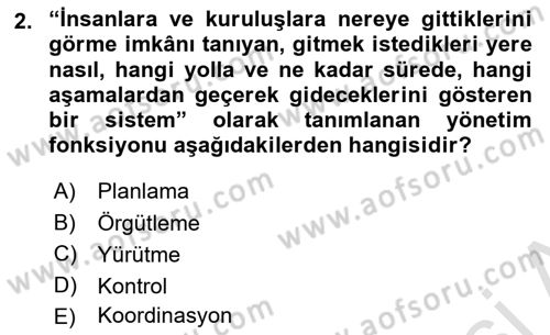 Boş Zaman ve Rekreasyon Yönetimi Dersi 2024 - 2025 Yılı Yaz Okulu Sınav Soruları 2. Soru