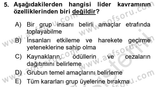 Boş Zaman ve Rekreasyon Yönetimi Dersi 2024 - 2025 Yılı Yaz Okulu Sınav Soruları 5. Soru