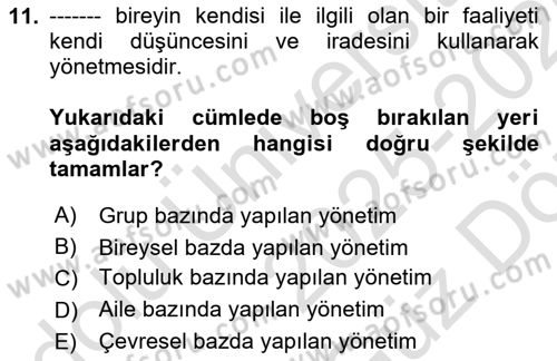 Boş Zaman ve Rekreasyon Yönetimi Dersi 2025 - 2026 Yılı (Vize) Ara Sınav Soruları 11. Soru