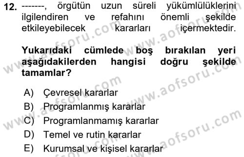 Boş Zaman ve Rekreasyon Yönetimi Dersi 2025 - 2026 Yılı (Vize) Ara Sınav Soruları 12. Soru