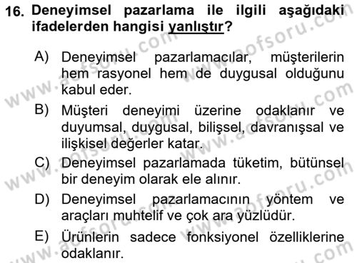 Boş Zaman ve Rekreasyon Yönetimi Dersi 2025 - 2026 Yılı (Vize) Ara Sınav Soruları 16. Soru
