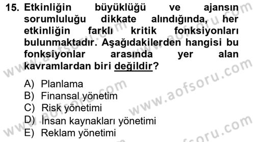 Etkinlik Yönetimi Dersi Ara Sınavı Deneme Sınav Soruları 15. Soru