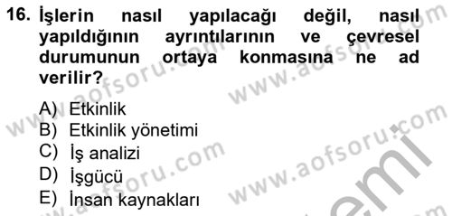 Etkinlik Yönetimi Dersi Ara Sınavı Deneme Sınav Soruları 16. Soru