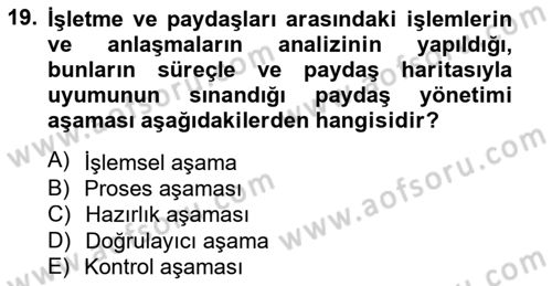 Etkinlik Yönetimi Dersi Ara Sınavı Deneme Sınav Soruları 19. Soru