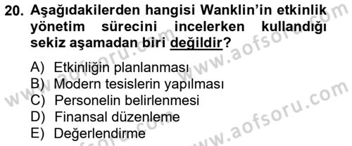 Etkinlik Yönetimi Dersi Ara Sınavı Deneme Sınav Soruları 20. Soru