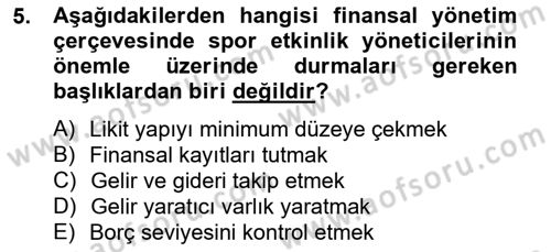 Etkinlik Yönetimi Dersi Ara Sınavı Deneme Sınav Soruları 5. Soru