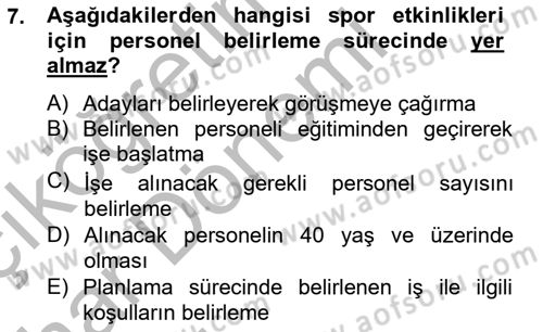 Etkinlik Yönetimi Dersi Ara Sınavı Deneme Sınav Soruları 7. Soru