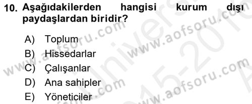 Etkinlik Yönetimi Dersi 2015 - 2016 Yılı (Vize) Ara Sınav Soruları 10. Soru