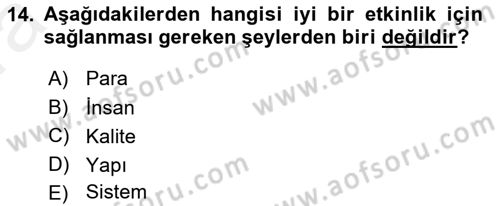 Etkinlik Yönetimi Dersi Ara Sınavı Deneme Sınav Soruları 14. Soru