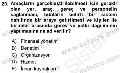 Etkinlik Yönetimi Dersi Ara Sınavı Deneme Sınav Soruları 20. Soru
