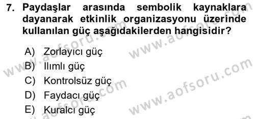 Etkinlik Yönetimi Dersi Ara Sınavı Deneme Sınav Soruları 7. Soru