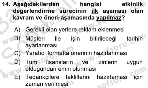 Etkinlik Yönetimi Dersi 2015 - 2016 Yılı (Final) Dönem Sonu Sınav Soruları 14. Soru