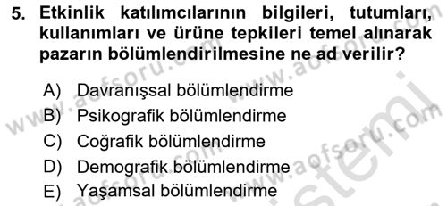 Etkinlik Yönetimi Dersi 2015 - 2016 Yılı (Final) Dönem Sonu Sınav Soruları 5. Soru