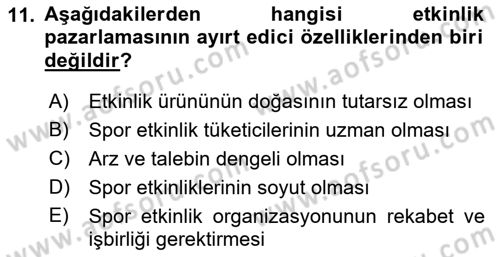 Etkinlik Yönetimi Dersi 2015 - 2016 Yılı Tek Ders Sınav Soruları 11. Soru
