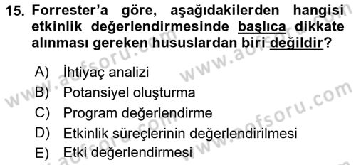 Etkinlik Yönetimi Dersi 2015 - 2016 Yılı Tek Ders Sınav Soruları 15. Soru