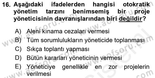 Etkinlik Yönetimi Dersi 2015 - 2016 Yılı Tek Ders Sınav Soruları 16. Soru