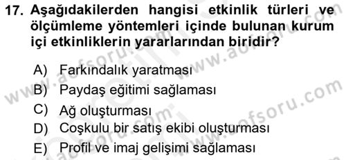 Etkinlik Yönetimi Dersi 2015 - 2016 Yılı Tek Ders Sınav Soruları 17. Soru